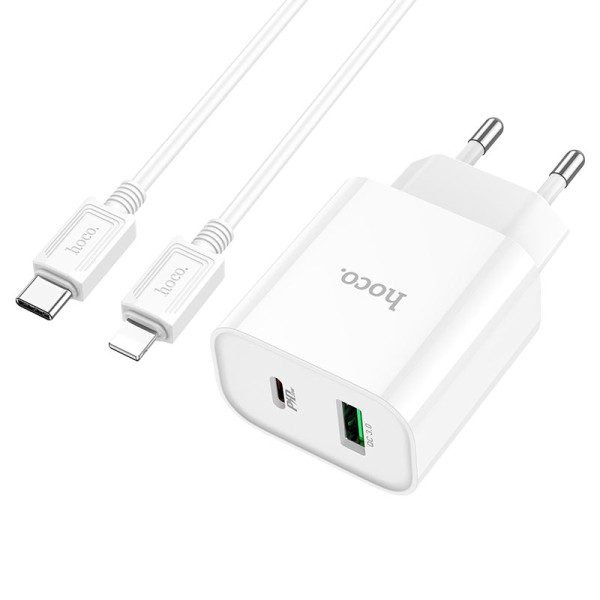 Фото - Сетевое зарядное устройство HOCO C80A Plus Rapido PD20W+QC3.0 charger set(C to iP) White (6931474779892)