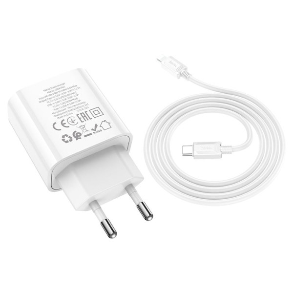 Фото - Сетевое зарядное устройство HOCO C80A Plus Rapido PD20W+QC3.0 charger set(C to iP) White (6931474779892)