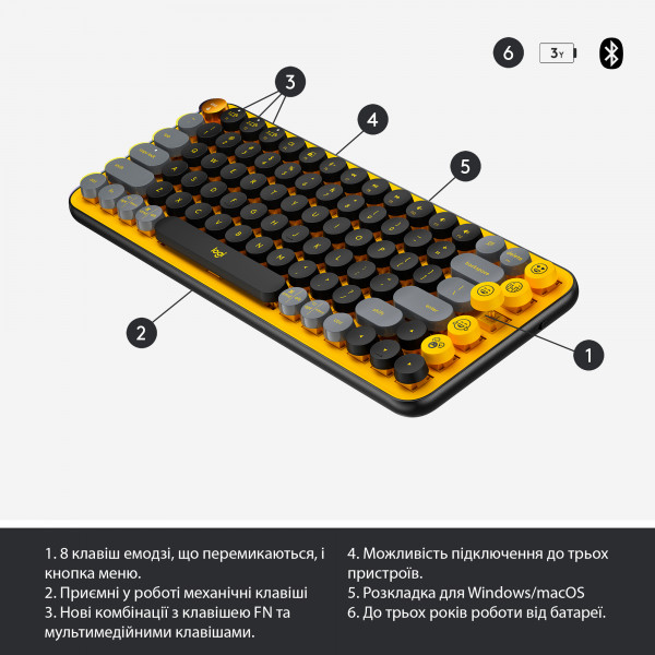Фото - Клавиатура беспроводная Logitech POP Keys Wireless Mechanical Keyboard With Emoji Keys Blast Yellow (920-010735)