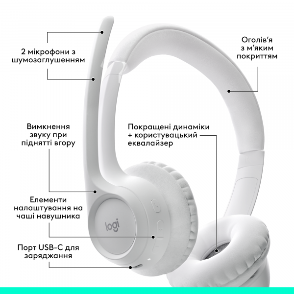 Фото - Гарнитура беспроводная Logitech Zone 300 Bluetooth Off-White (981-001417)