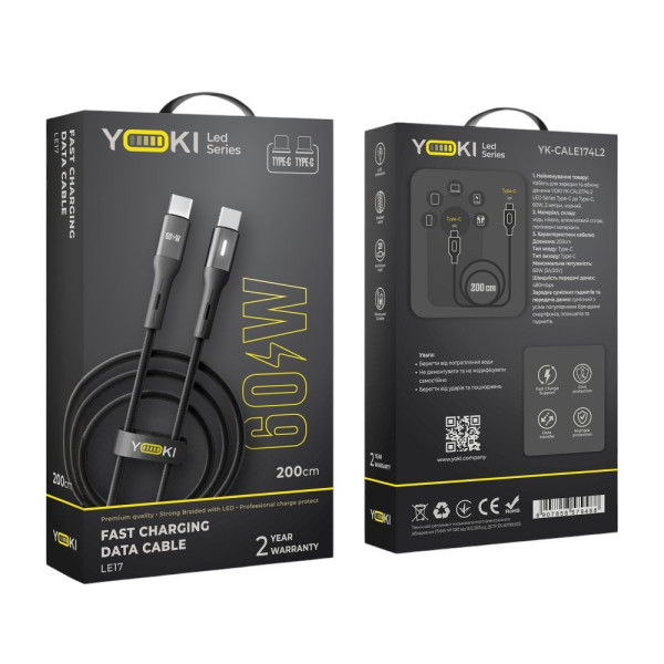 Фото - Кабель синхронизации данных YOKI LED Type-C to Type-C 60W 2m Black (YK-LE17)