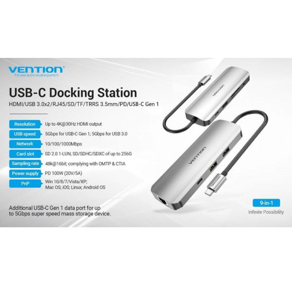 Фото - Хаб USB Vention USB3.1 Type-C - HDMI/USB-C/USB (TOMHB)