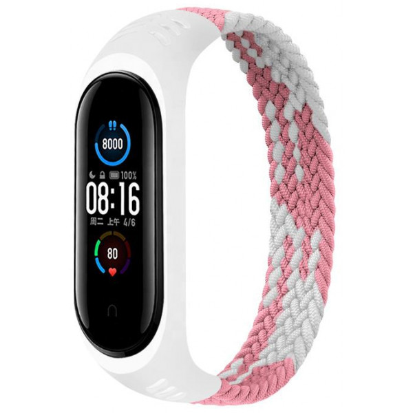 Фото - Ремешок для фитнес-браслета BeCover Elastic Nylon Style for Xiaomi Mi Smart Band 5/Mi Smart Band 6 Size L Pink/White (706164)