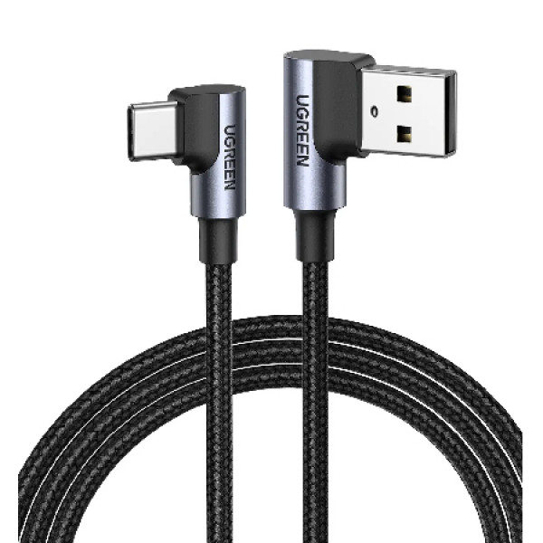 Фото - Кабель синхронизации данных UGREEN US176 Angled USB 2.0 to Angled USB Type-C 3A 3m Black (70875)