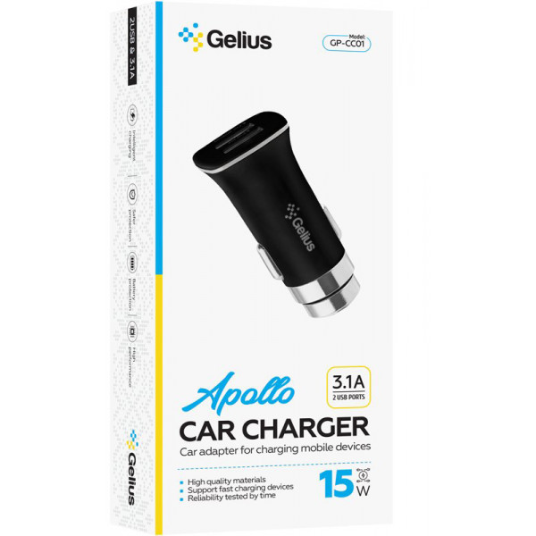 Фото - Автомобильное зарядное устройство Gelius Pro Apollo GP-CC01 2USB 3.1A 15W Black (92660)