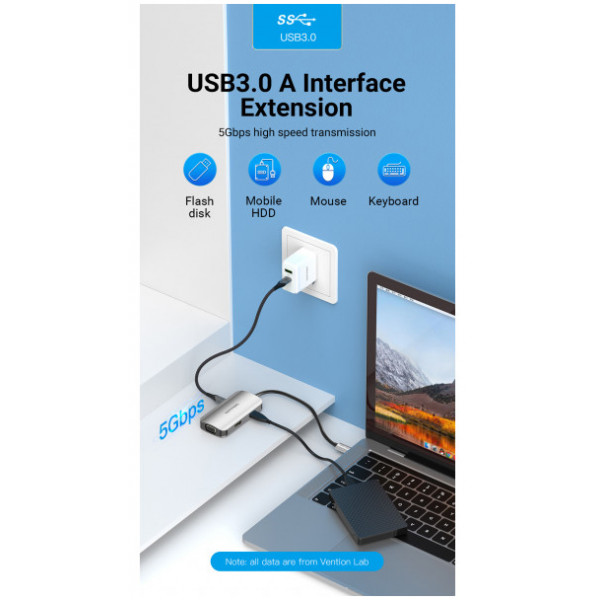 Фото - Хаб USB Vention USB3.1 Type-C - HDMI/VGA/USB 3.0/PD 100W Hub 4-in-1 (TOAHB)