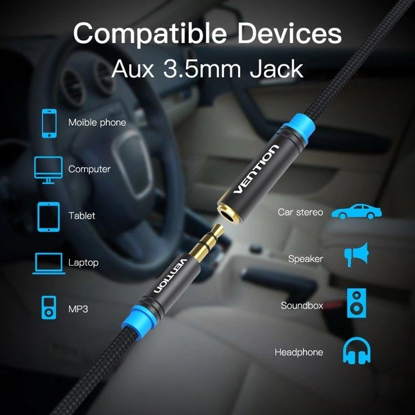 Фото - Кабель 3.5 мм - 3.5 мм Vention Audio 3.5 mm M - 3.5 mm F 2 m Black (VAB-B06-B200-M)