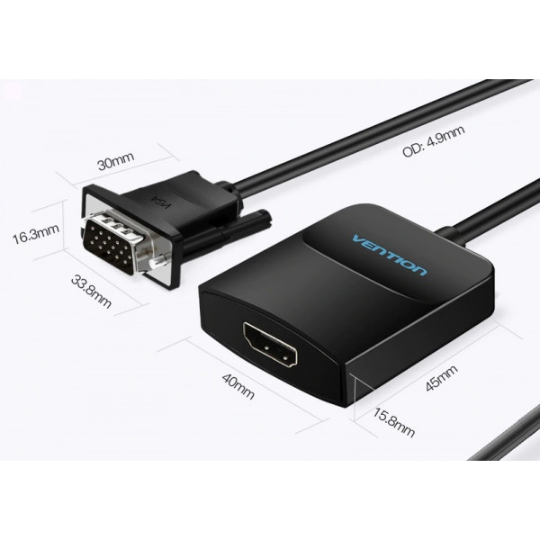 Фото - Переходник Vention VGA-HDMI 0.2 m(ACNBB)