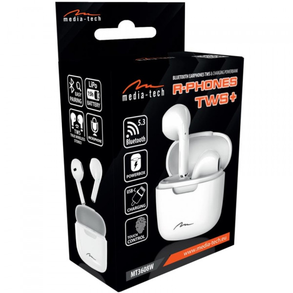 Фото - Наушники вкладыши беспроводные TWS Media-Tech R-PHONES TWS+ White (MT3608W)
