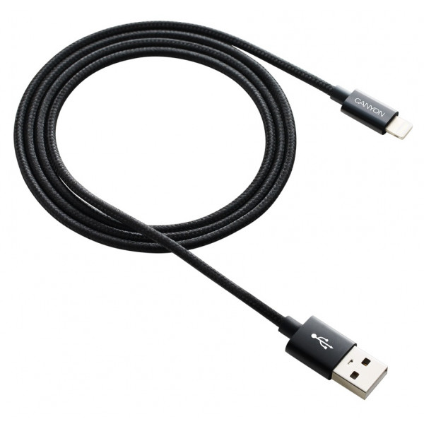 Фото - Кабель синхронизации данных Canyon Lightning USB for Apple 1m Black (CNE-CFI3B)