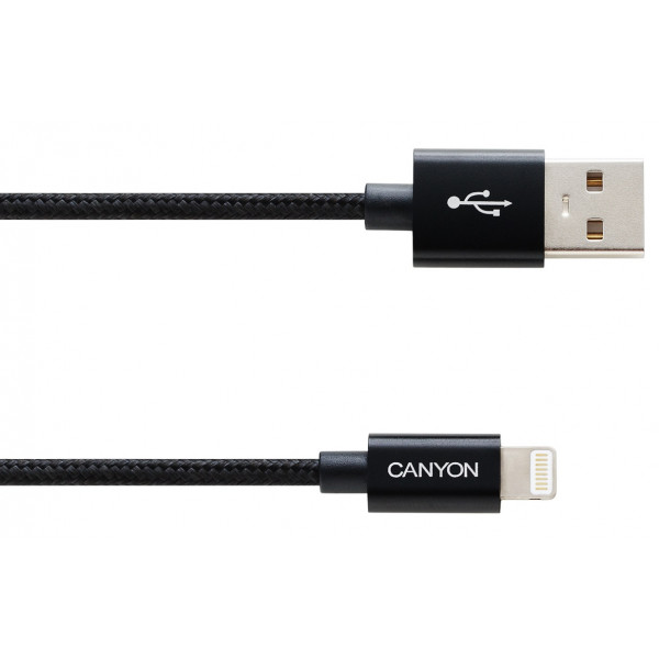 Фото - Кабель синхронизации данных Canyon Lightning USB for Apple 1m Black (CNE-CFI3B)