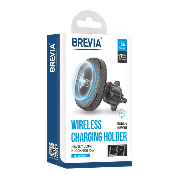 Фото - Автодержатель с беспроводной зарядкой Brevia AirVent Ultra MagCharge 15W для дефлектора (48000)