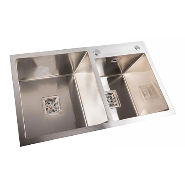 Фото - Мойка кухонная Platinum Handmade HDB 780х430х230 на две чаши (квадратный сифон, 3.0/1.0)