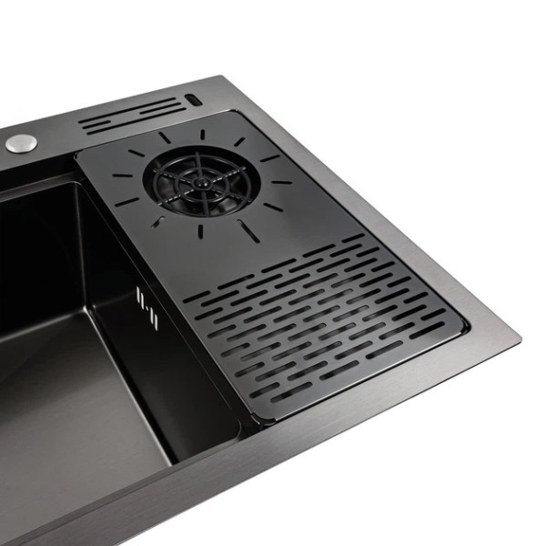 Фото - Мойка кухонная+смеситель+дозатор VALESO PVD 78х46 черная Handmade + колландер