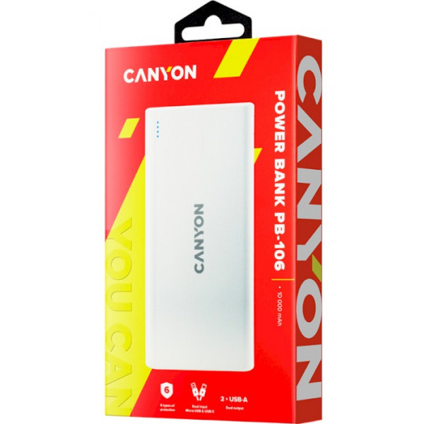 Фото - Батарея мобильная Canyon 10000mAh White (CNE-CPB1006W)