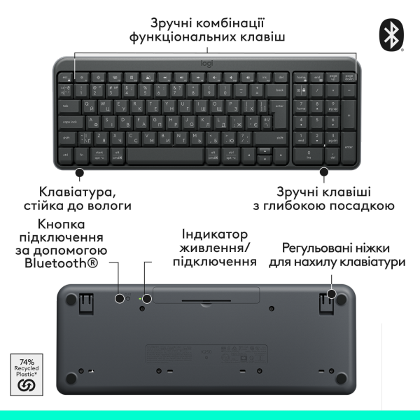Фото - Клавиатура беспроводная Logitech K250 Wireless Keyboard Graphite UKR (920-013822)