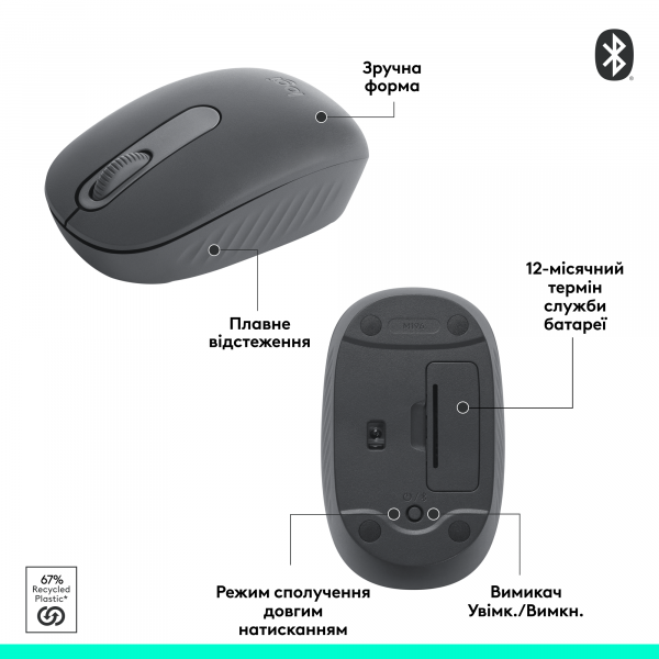 Фото - Мышь беспроводная Logitech M196 Bluetooth Mouse Graphite (910-007459)