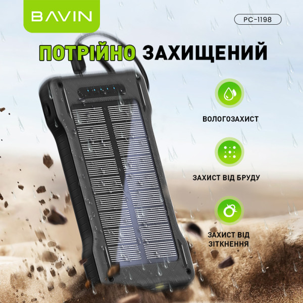 Фото - Батарея мобильная Bavin PC1198 10000 mAh SOLAR Led Lights Black (Y-PC1198 BK)