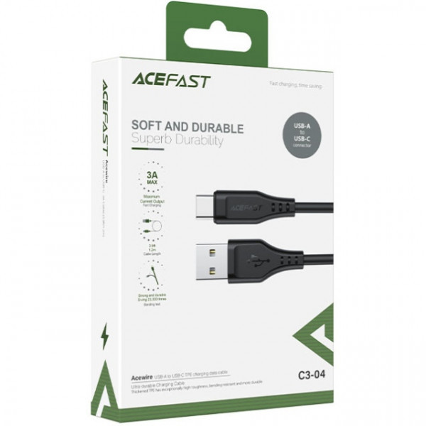 Фото - Кабель синхронизации данных AceFast USB 2.0 USB-A to USB-C, 1,2 м, 3.0A, TPE C3-04 Black (6974316280866)