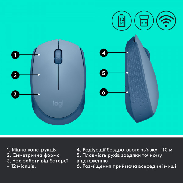 Мышь беспроводная Logitech M171 Blue Grey (910-006866) купить - цена ...