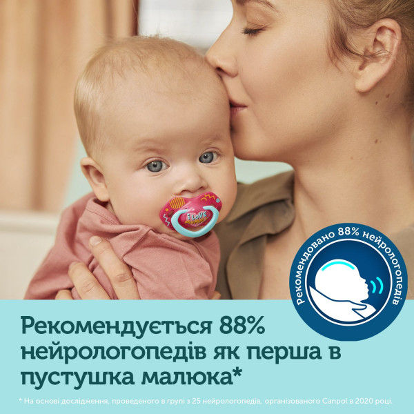 Фото - Симметричная пустышка Canpol babies 18+ мес NEON LOVE 2 шт. - розовая (22/654_pin)