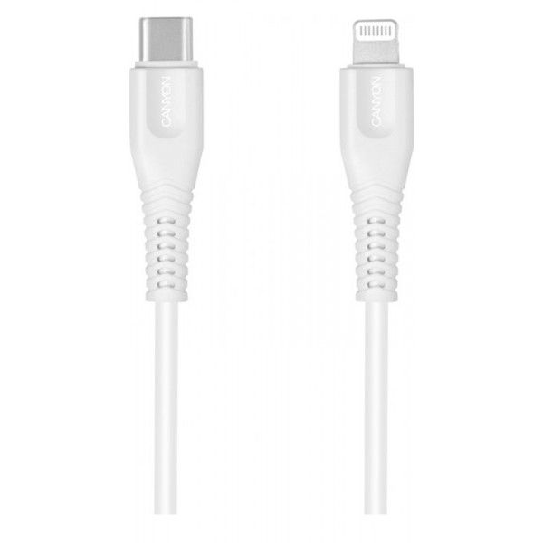 Фото - Кабель синхронизации данных Canyon USB-C to Lightning 2 м White (CNE-CFI12W)