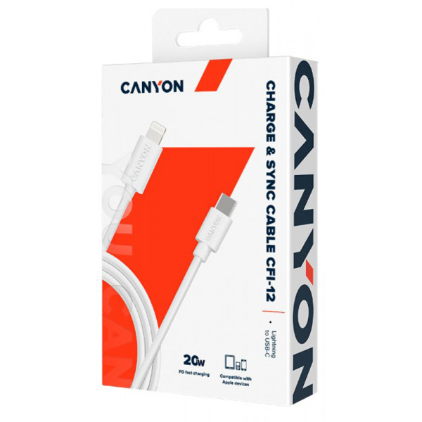 Фото - Кабель синхронизации данных Canyon USB-C to Lightning 2 м White (CNE-CFI12W)