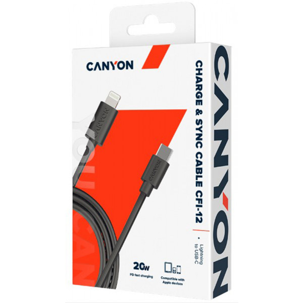Фото - Кабель синхронизации данных Canyon Type C to lightning 2 м Black (CNE-CFI12B)