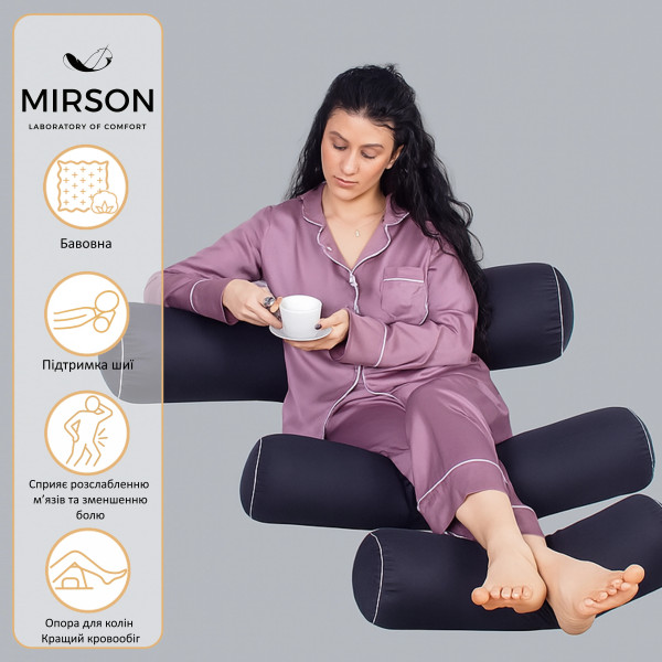 Фото - Подушка валик MirSon №8123 Naturale Line 16-9000 Black Stone EcoSilk 100х16 см (2200006248828)
