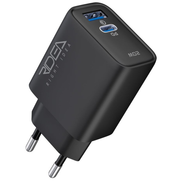 Фото - Сетевое зарядное устройство Ridea Rapid Duo 1USB/1USB-C QC/PD 20W Black (RW-20220)