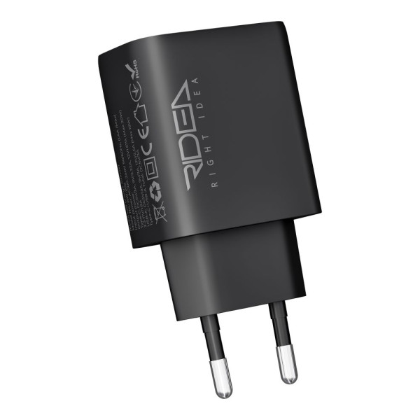 Фото - Сетевое зарядное устройство Ridea Rapid Duo 1USB/1USB-C QC/PD 20W Black (RW-20220)