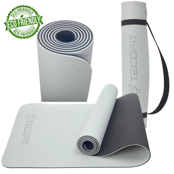 Фото - Коврик для йоги и фитнеса TECOFIT Dual Color TPE Mat 183х61х0.6 см Grey/Black (TOP180138257)