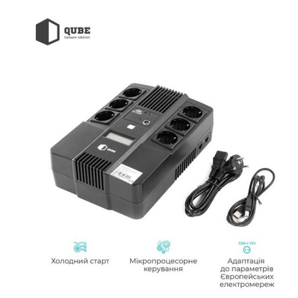 Фото - Источник бесперебойного питания QUBE AIO 850, 850VA/480W, LCD, 6 x Schuko, RJ-45, USB (QBAIO850)
