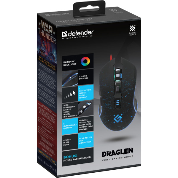 Фото - Мышь проводная игровая Defender Draglen GM-907 Black (52907)