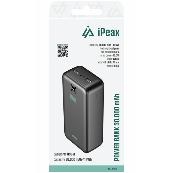 Фото - Батарея мобильная iPEAX 30000 mAh 10,5W Black (8595217491946)