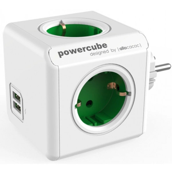 Фото - Разветвитель 220В Allocacoc Powercube Original USB 4р+2 USB Green (1202GN/DEOUPC)
