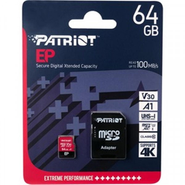 Фото - Карта памяти Patriot MicroSDXC 64GB UHS-I/U3 Class 10 + SD-adapter (PEF64GEP31MCX)