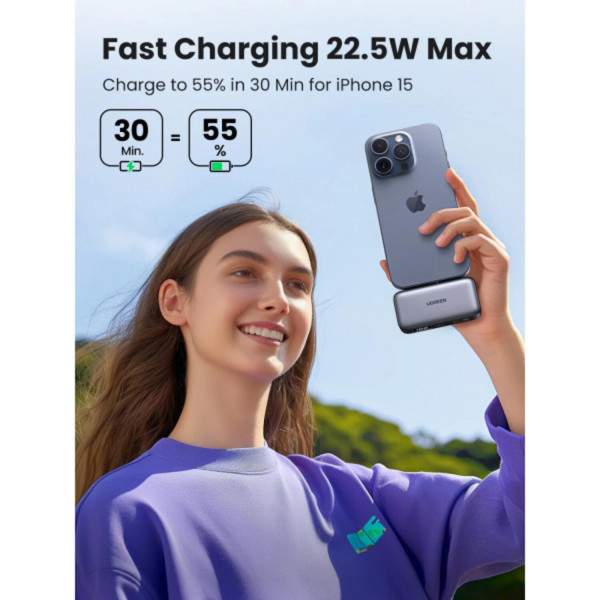 Фото - Батарея мобильная UGREEN 5000mAh 22,5W  USB-C In/Out, with build-in Type-C connector PB503 Gray (35338)