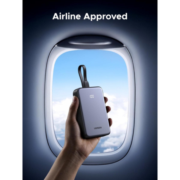 Фото - Батарея мобильная UGREEN 20000mAh 20W PD3.0/QC3.0, USB-A,USB-С IN/OUT, with build Type-C cable PB505 Gray (45762)