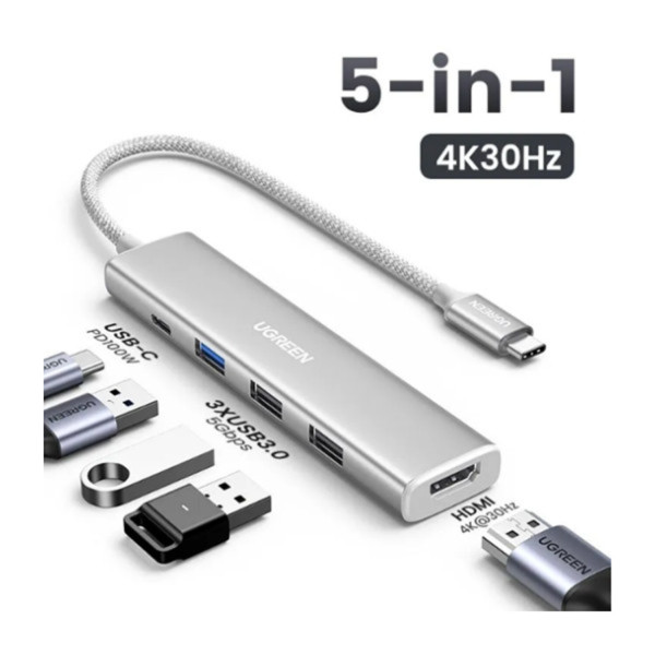 Фото - Хаб USB UGREEN SB3.0 Type-C HDMI/3xUSB3.0/Type-C/PD 100W CM478 5in1 (35580)