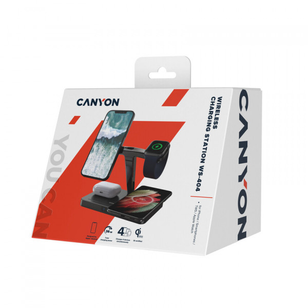 Фото - Беспроводное зарядное устройство Canyon WS-404 QI 4 in 1 15W Type-C Black (CNS-WCS404)