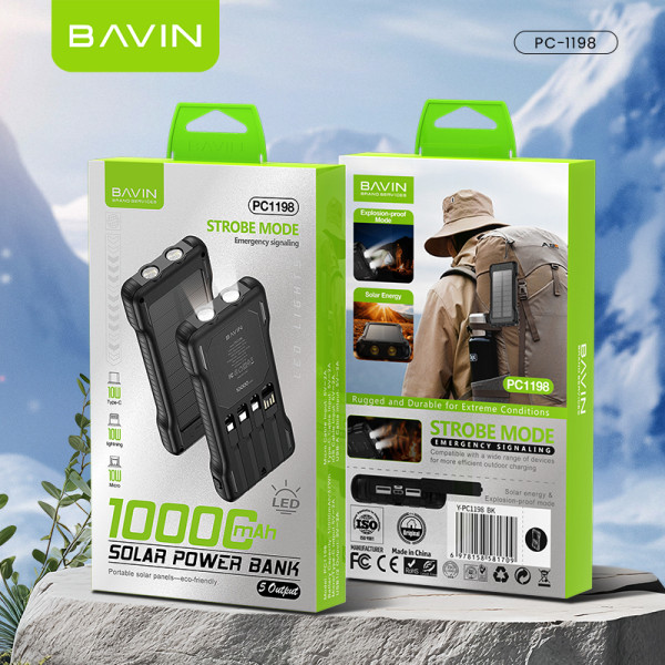 Фото - Батарея мобильная Bavin PC1198 10000 mAh SOLAR Led Lights Black (Y-PC1198 BK)