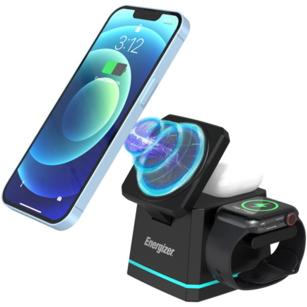 Фото - Беспроводное зарядное устройство Energizer 15W 3-in-1 Magnetic Wireless Fast Charger Black (WCP307)