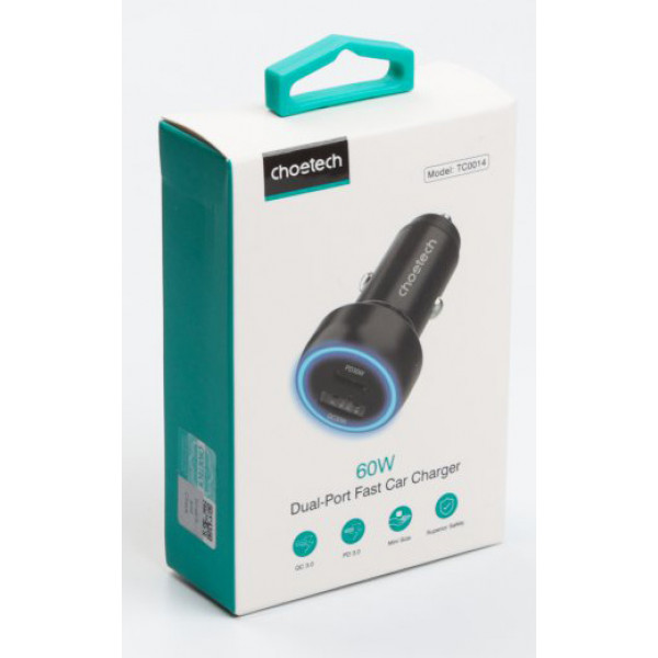 Фото - Автомобильное зарядное устройство Choetech USB-C+USB-A (TC0014-BK)