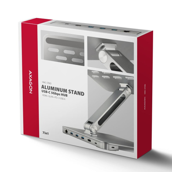 Фото - Подставка под ноутбук AXAGON HMC-STND USB-C 5Gbps ALUMINUM STAND & HUB 7in1 (HMC-STND)
