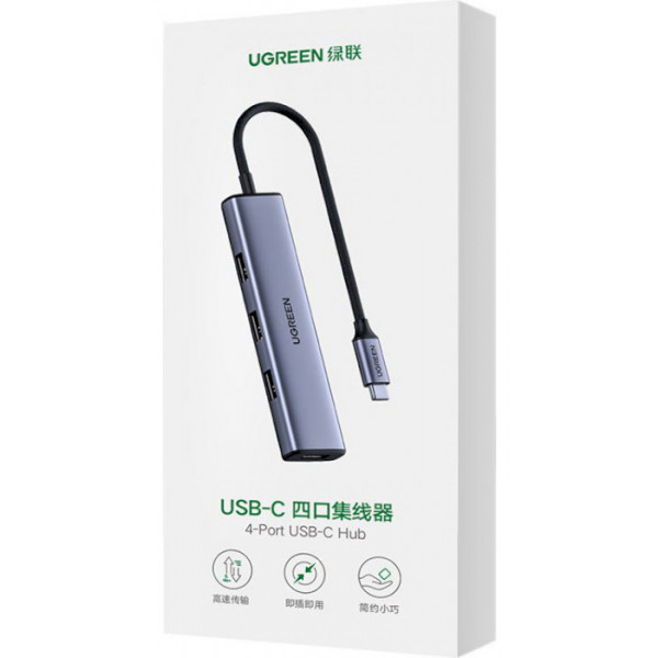Фото - Хаб USB UGREEN CM473 4-port 1м USB 2.0 Gray (20841)