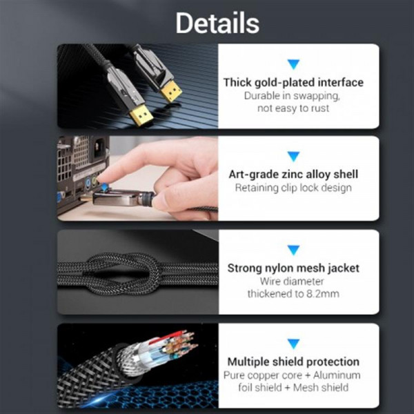 Фото - Кабель Vention DisplayPort-DisplayPort v1.4 2 m Black (HCABH)