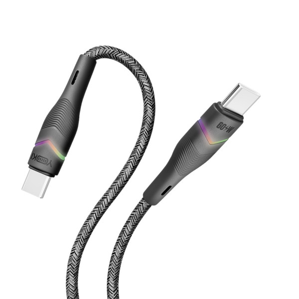 Фото - Кабель синхронизации данных YOKI RGB Type-C to Type-C 60W 1.2m Black (YK-RG24)