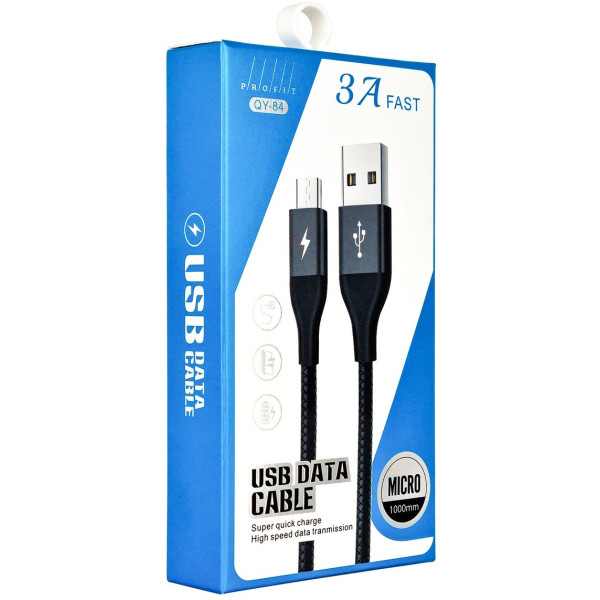 Фото - Кабель синхронизации данных Profit QY-84 Micro USB 1m 3A Black (000001480)
