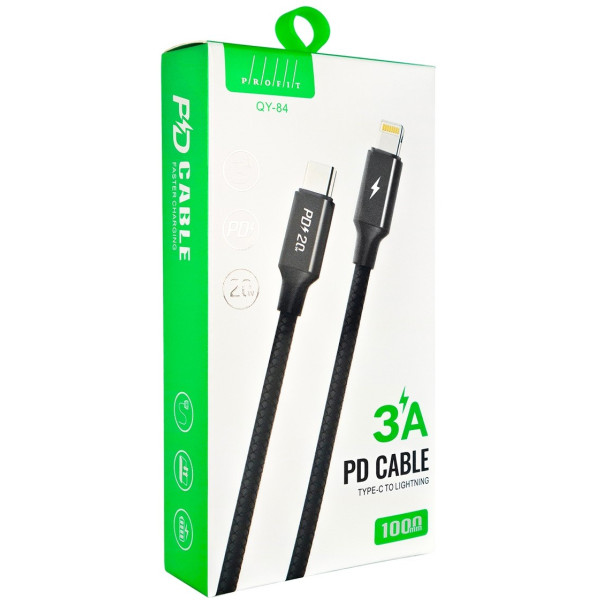 Фото - Кабель Profit QY-84, PD, 20W, 3A  Type-C to Lightning 1m Black (000001710)